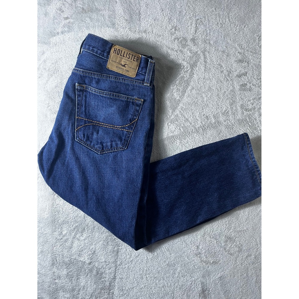 Hollister Mens Straight Leg Dark Wash Blue Denim Jeans 33x32 Button‎ Fly